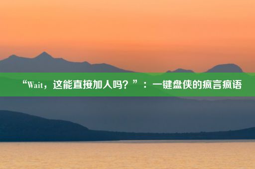 “Wait，这能直接加人吗？”：一键盘侠的疯言疯语
